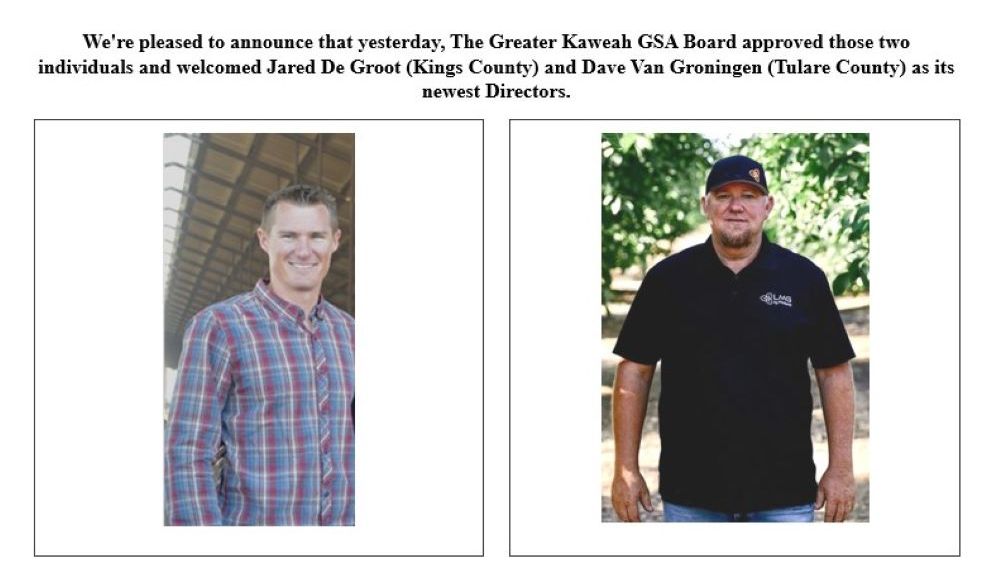Greater Kaweah Board Appoints Groundwater Dependent Members