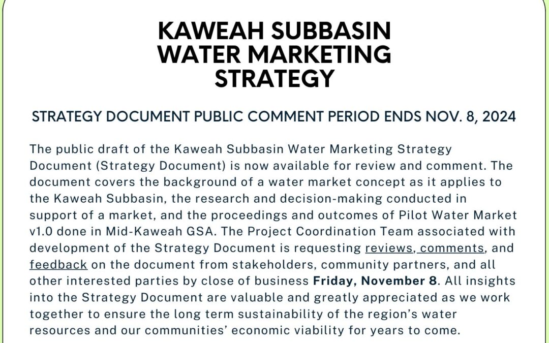 Kaweah Subbasin Water Market Strategy – Public Comment Period